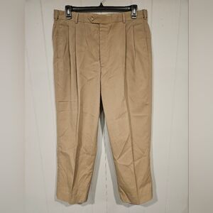 John Alexander Hartmarx Men's Pleated Tapered Dress Tan Pants 38x30 Cotton Blend